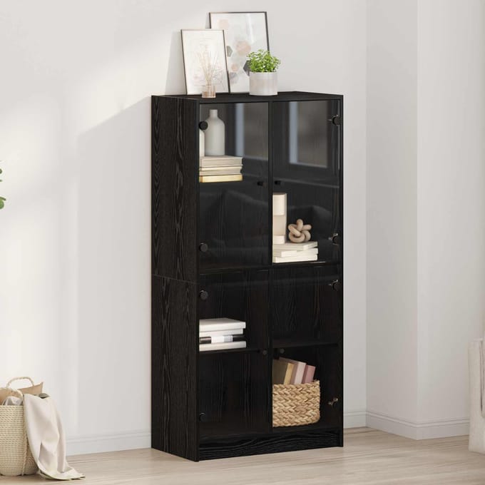 vidaXL Highboard Zwart Eiken 68 x 37 x 142 cm Bewerkt hout