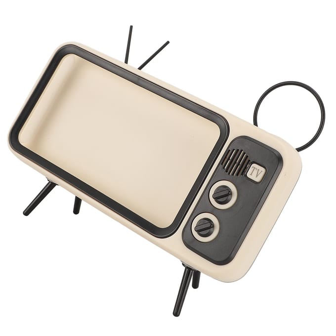 TV Desktop Mobiele Telefoon Houder Multifunctionele Mini Desktop Retro Mobiele Telefoon Standaard beige