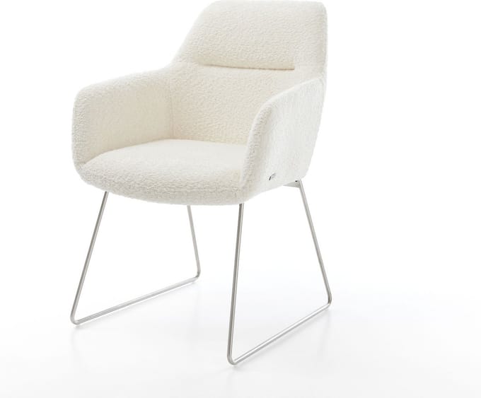 Gestoffeerde-stoel Pejo-Flex slipframe roestvrij staal bouclé wit pocketveer kern