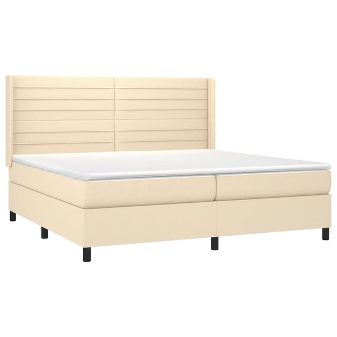 vidaXL - Boxspring - met - matras - stof - crèmekleurig - 200x200 - cm
