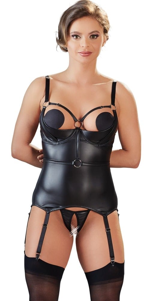 Cottelli Collection – Jarretel Hemd met Open Kruis String – Maat L - Zwart