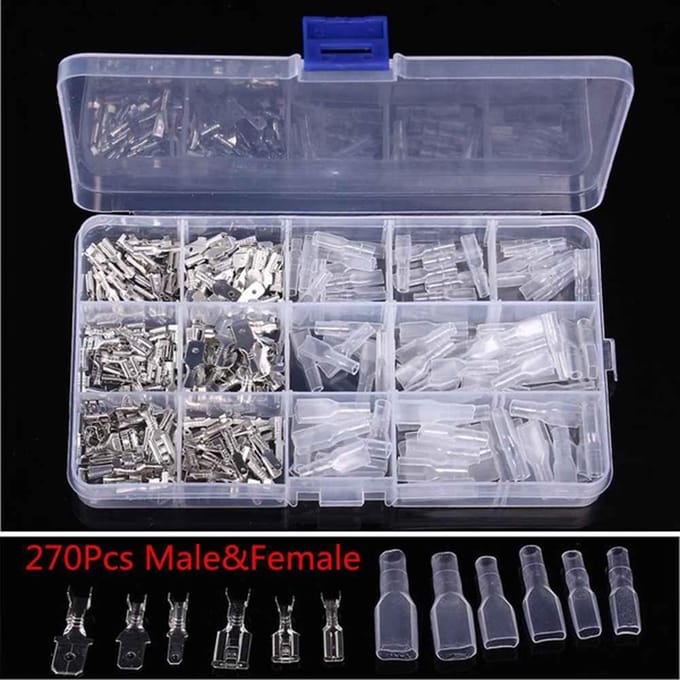 270 stuks elektrische draad crimp terminal connector man vrouw spade diverse kit