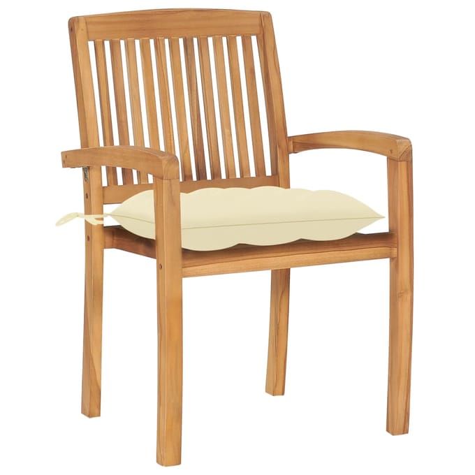 vidaXL - Tuinstoelen - stapelbaar - 8 - st - met - kussens - massief - teakhout
