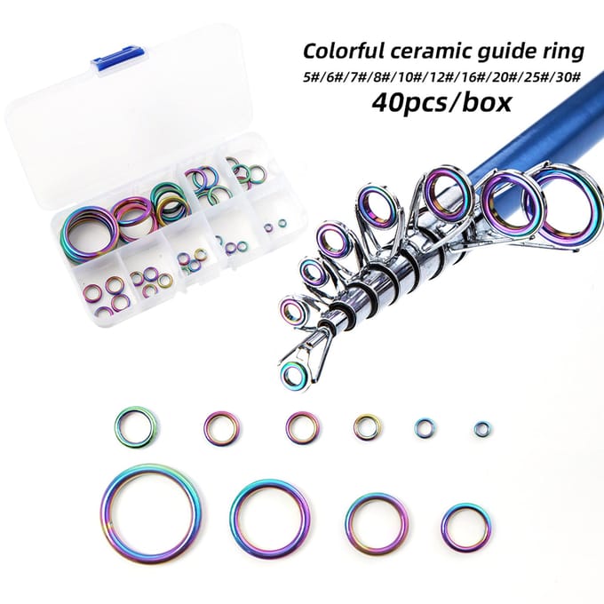 40 stuks Keramische Geleideogen Ring Hengel Reparatieset Hengel Oog Vervangingsset veelkleurig