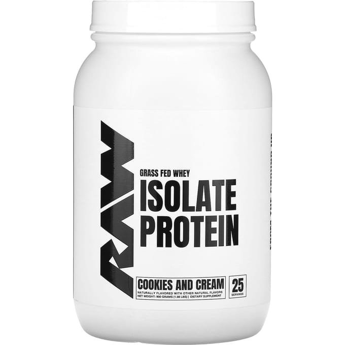 Raw Nutrition, Isolat de Protéine de Whey Nourri à l'Herbe, Cookies & Crème, 1,98 lb (900g)