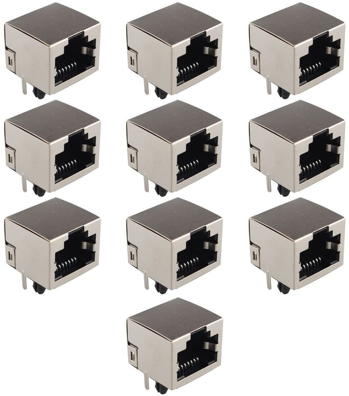 10x RJ45 Netwerk Jack Socket PCB Mount Ethernet Connectoren 8P8C 180 Graden