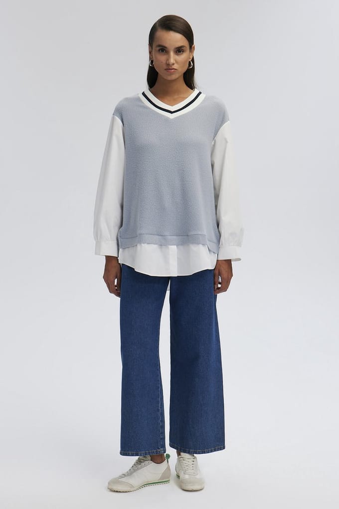 Touché Privé - Trui met blousedetail - Blauw - Dames