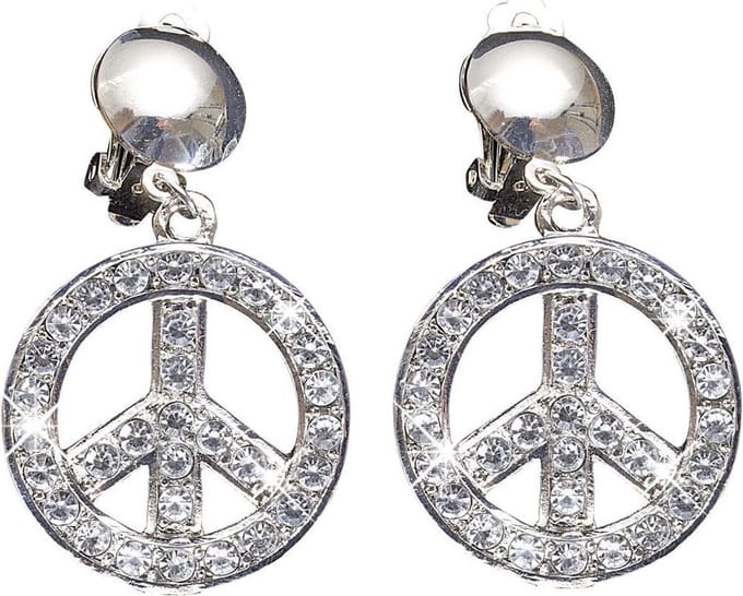 Hippie oorbellen peace diamantjes