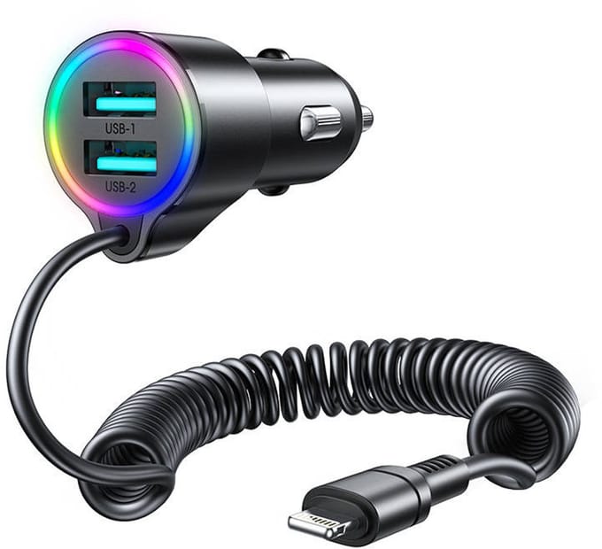 Joyroom Autolader Oplader Lightning & USB-A Snellader - 17W (1.5m) [Triple Fast Car Charger]