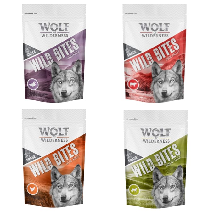 180g Wild Hills Eend Wild Bites Wolf of Wilderness Hondensnacks