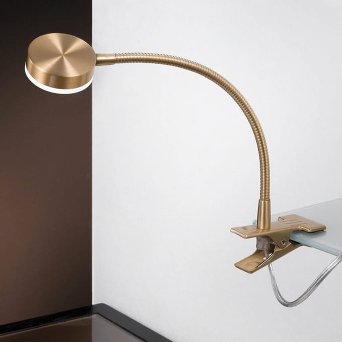 ORION LED klemlamp Mira, flexibele arm, goud