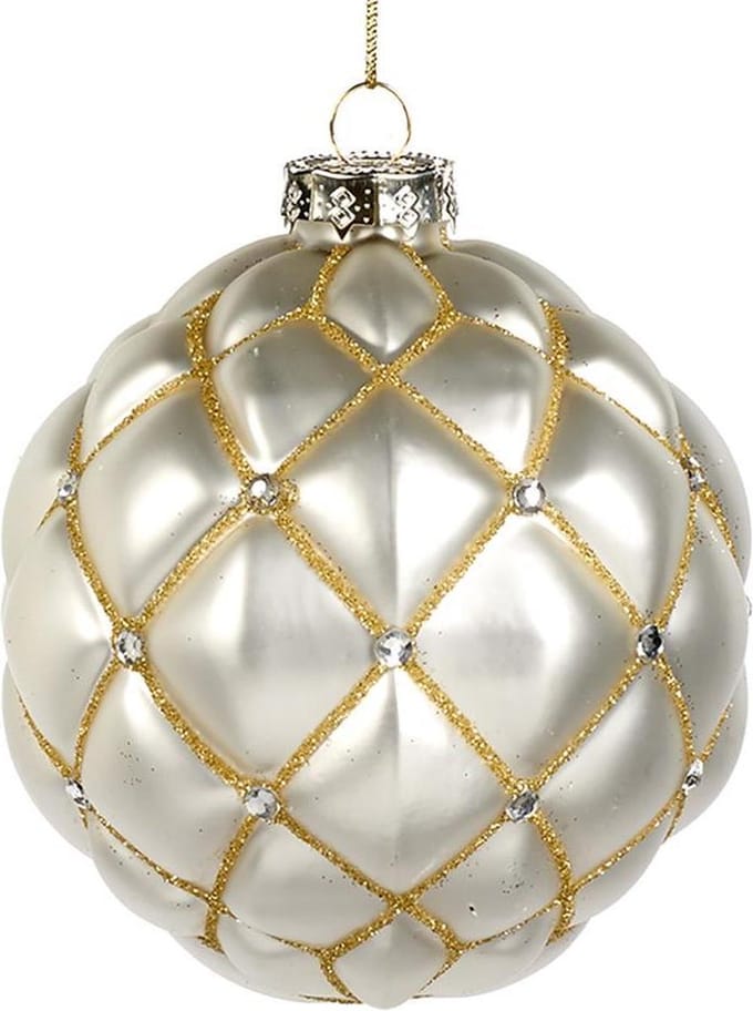 Goodwill Kerstbal Glas Wit-Goud D 10 cm Voordeelaanbod per 2 Stuks
