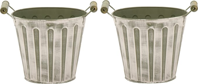 Mega Collections Emmer/plantenpot/bloempot - 2x - zink - legergroen - D27 x H25 cm