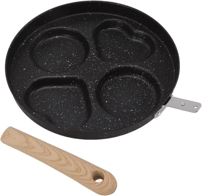 Eierkoekenpan - Pannenkoekenpan Omeletpan - Ontbijt Maken - Vier Kops Indeling - 40.8x24.6cm - Zwart