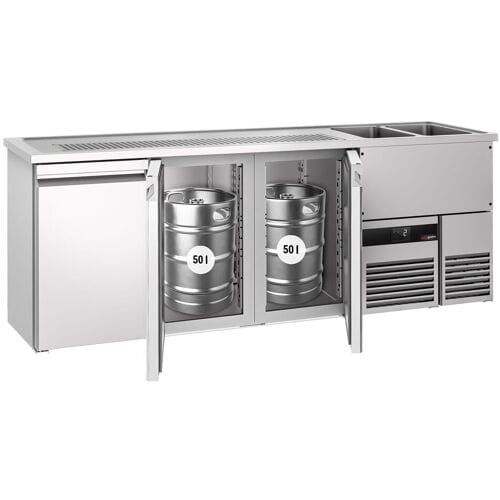 GGM Gastro Biertheke PREMIUM - 2500x700mm - 3 Türen Zilver
