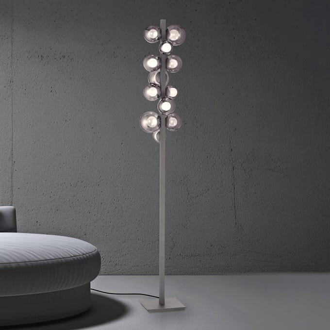 LED vloerlamp PURE Popup, grijs aluminium/glas, dimmer, 12-lamps
