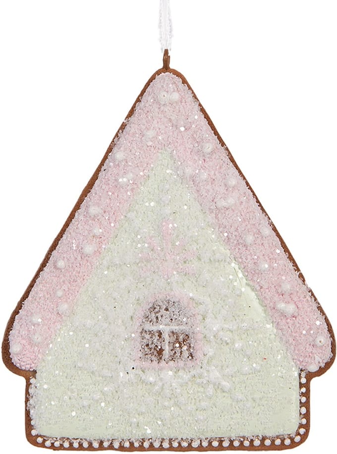 Clayre & Eef Kersthanger Gingerbread house 9x1x10 cm Groen Roze Kunststof