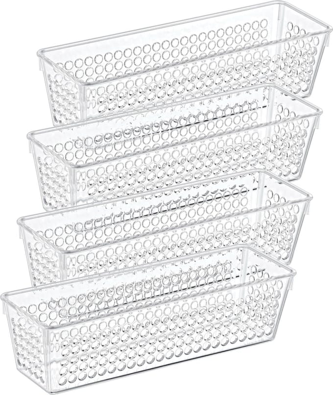 Storage Solutions Organizer/opbergmandje - 4x - kunststof - transparant - 0.8L - 23 x 7.5 x 6 cm