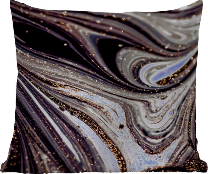 Tuinkussen - Marmerlook - Zwart - Goud - Wit - Glitter - Marmer - 40x40 cm - Weerbestendig