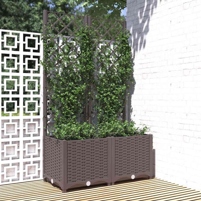 vidaXL - Plantenbak - met - latwerk - 80x40x136 - cm - polypropeen - bruin