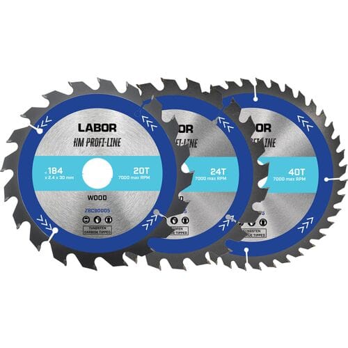 Labor HM cirkelzaagblad hout 184x30x2,4mm - 20,24,40T (3 Stuks)