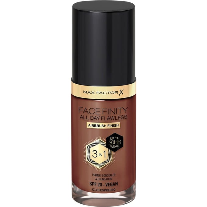 Max Factor Facefinity All Day Flawless 3 in 1 Vegan Foundation 30ml (Various Shades) - C110 - ESPRESSO