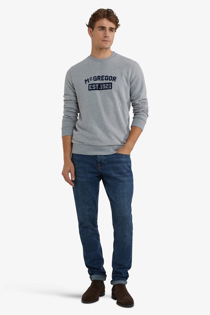 McGregor Graphic Crew Medium Grey Melange Maat: 3XL | Sweaters Outlet | Heren | Grijs