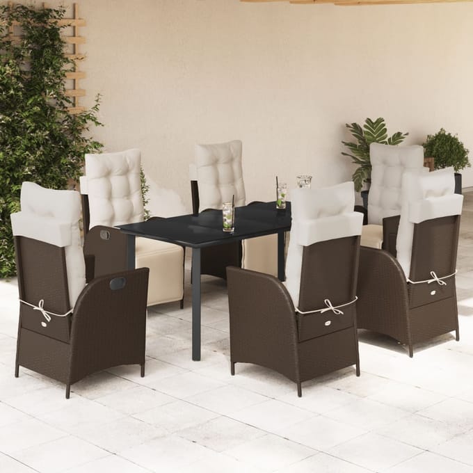 vidaXL - 7-delige - Tuinset - met - kussens - poly - rattan - bruin