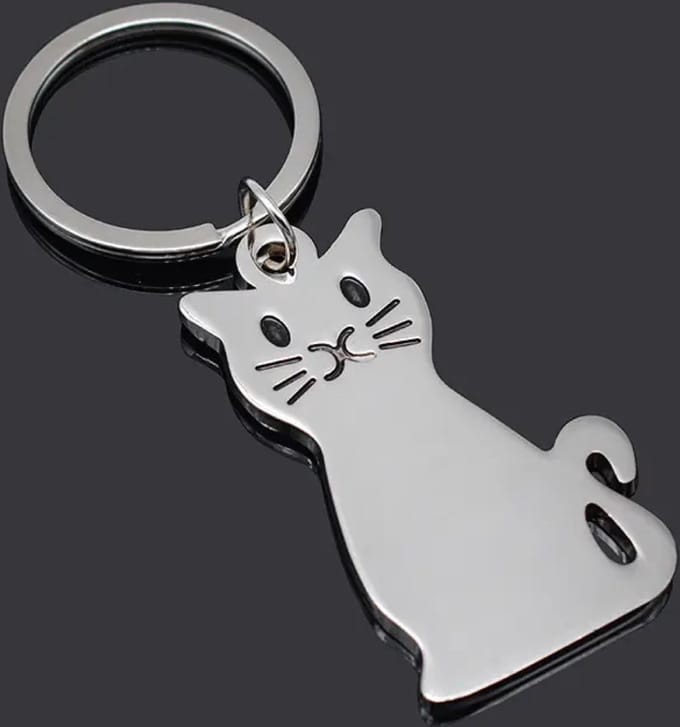 New Age Devi - Zilverkleurige kat sleutelhanger I RVS - Schattige katten keychain