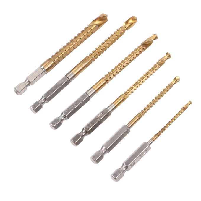6 STUKS Gekartelde Boor Set Rechte Zeskantschacht Twist Houtbewerking Gekartelde Boor Set met