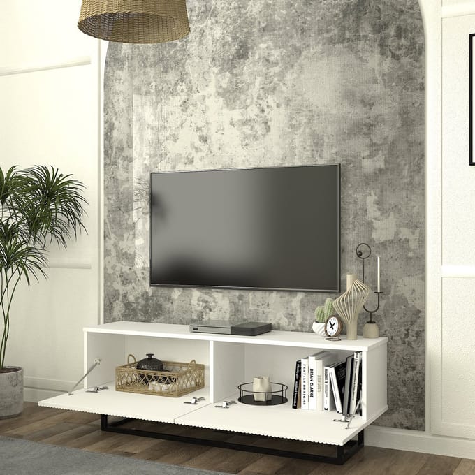 Tv-meubel Verpsboga kort frame 135x32x47 cm wit [en.casa]