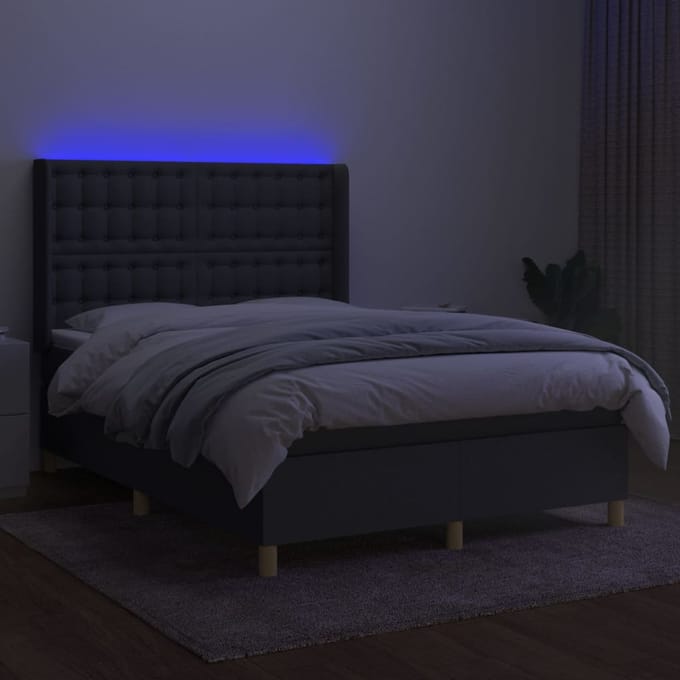 vidaXL - Boxspring - met - matras - en - LED - stof - donkergrijs - 140x200 - cm