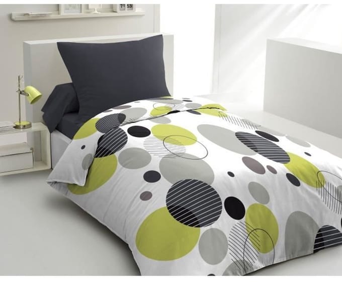 Set microvezel beddengoed - BULLES DE REVE - overtrek 140 x 200 cm + 1 kussensloop 63 x 63 cm - Grijs