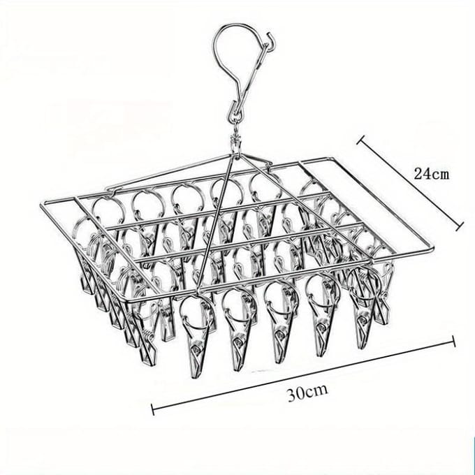 Séchoir à chaussettes avec 30 clips en acier inoxydable, support pivotant et coupe-vent pour égouttoir à linge 1Pcs gray