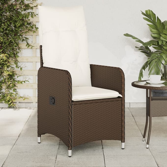 vidaXL - Tuinstoel - verstelbaar - met - kussens - poly - rattan - bruin