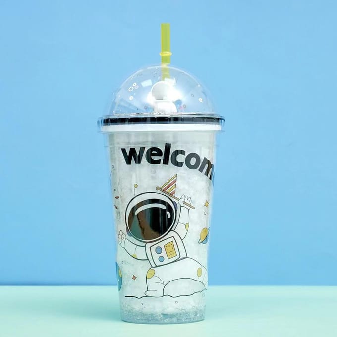 Waterbeker Cartoon Astronaut Dubbele Plastic Beker Student Zomer Hoogwaardig Cadeau Strobeker 450ML