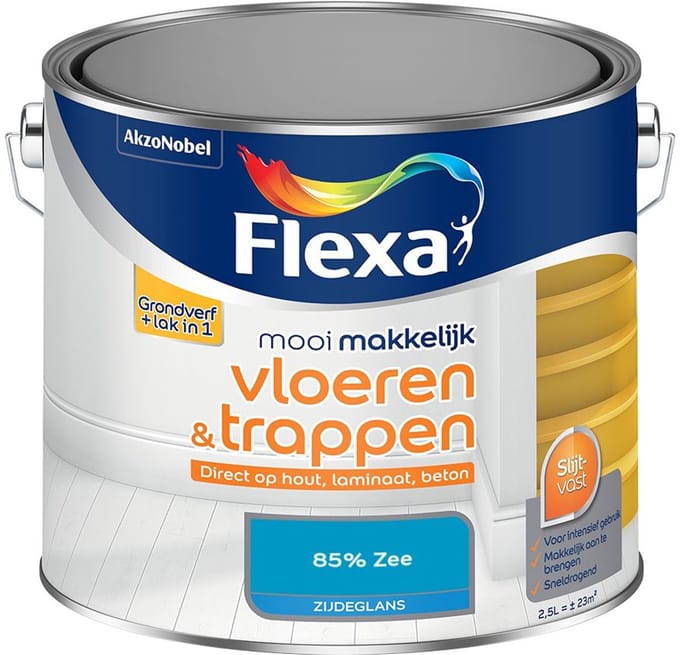 Flexa - Mooi Makkelijk Vloeren & Trappen Zijdeglans - 85% Zee - Mengverf - 2,5 L