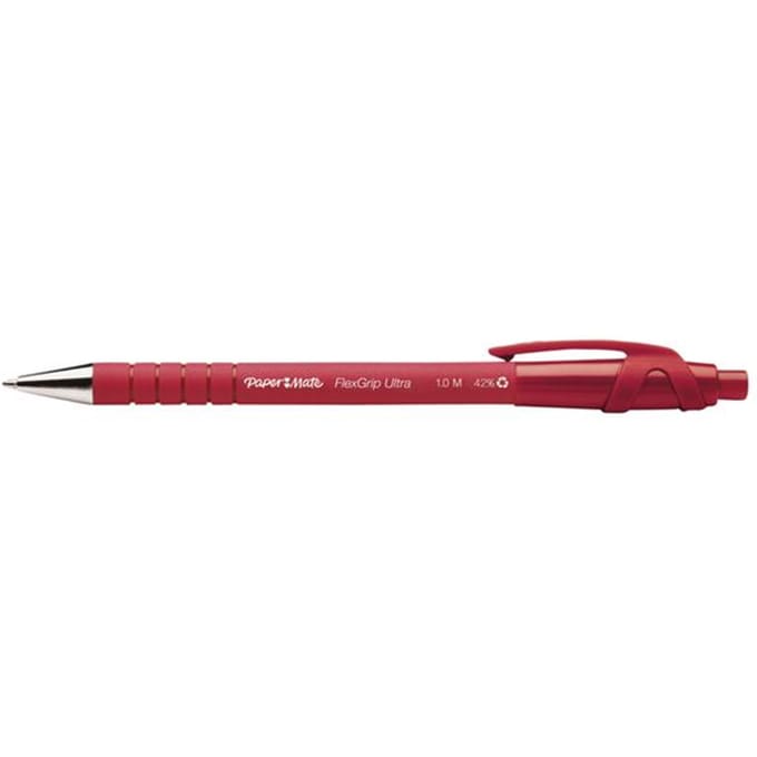 Paper Mate Flexgrip Ultra-balpen met drukknop | Medium punt (1,0 mm) | Rood | 1 stuks