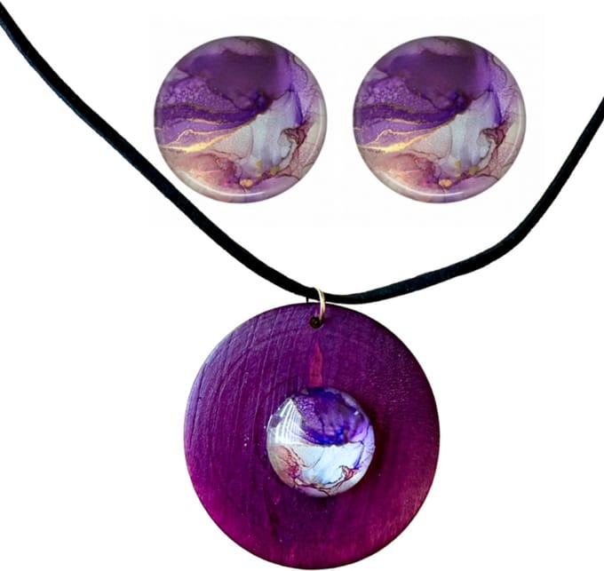 Set Amara ketting clip oorbellen paars - Charme Bijoux