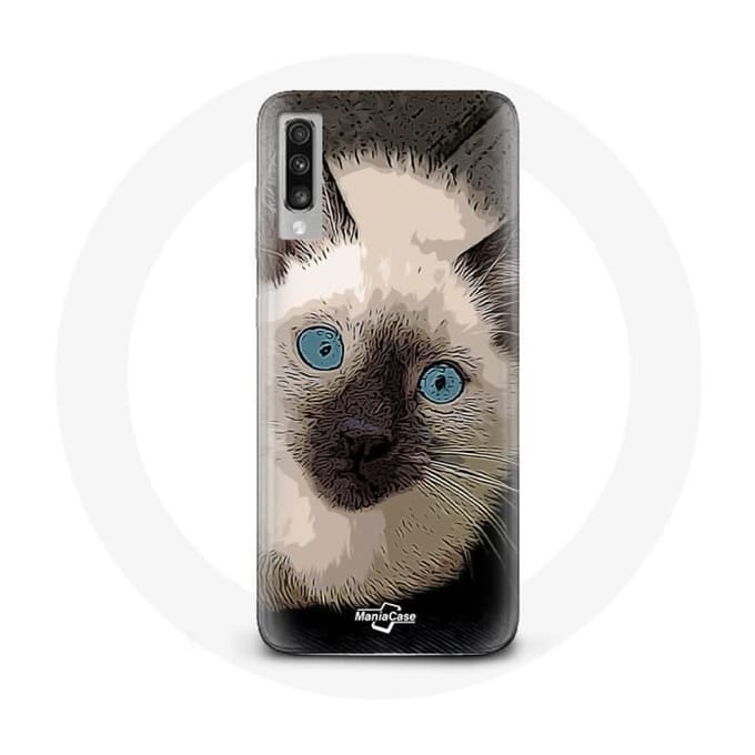 Case voor Samsung Galaxy A50 Zwart-witte Siamese kat met blauwe ogen