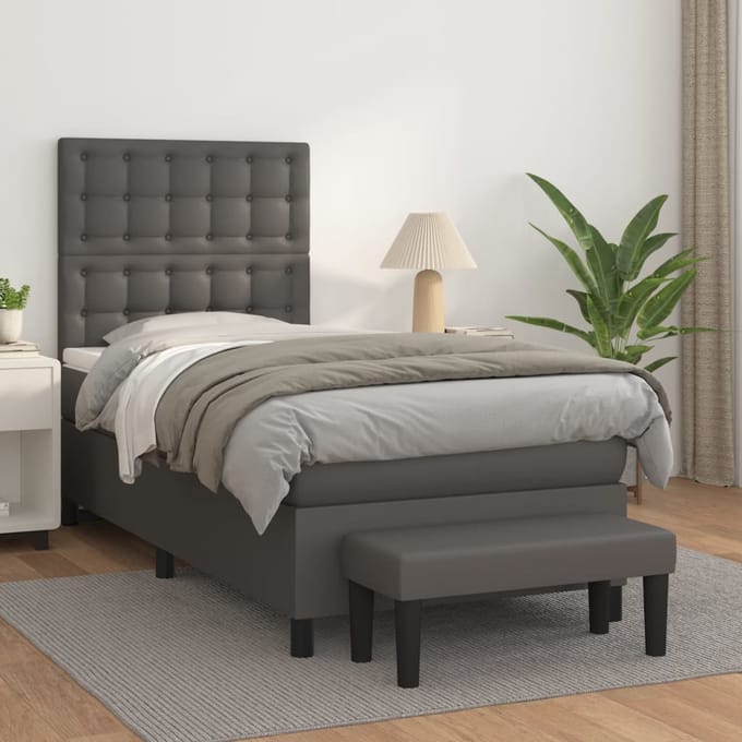 vidaXL - Boxspring - met - matras - kunstleer - grijs - 100x200 - cm