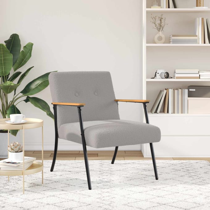 vidaXL - Fauteuil - Lichtgrijs - Kratig - Wolachtig - Stof