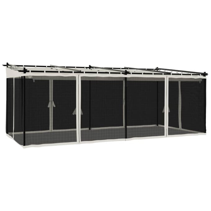 vidaXL - Prieel - met - zijwanden - van - gaas - 6x3 - m - staal - crèmekleurig