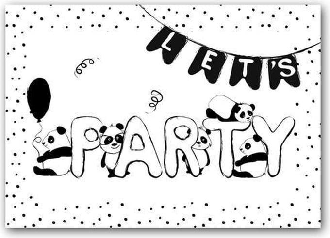 Uitnodiging Feest Kaart Zwart-Wit 'Let's Party!' - 12 Stuks