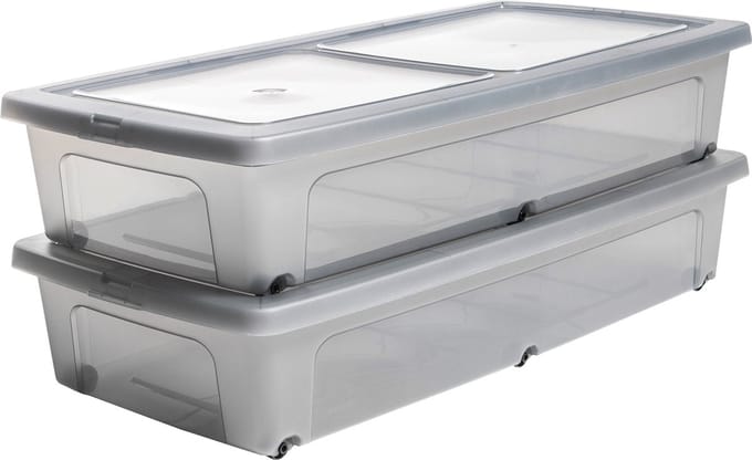 IRIS Clearbox Opbergbox - onder-het-bed - 35L - Kunststof - Transparant/Grijs - Met Wielen - Set van 2