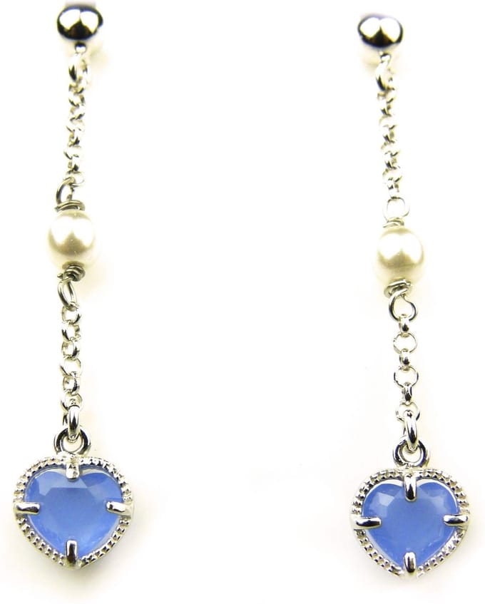 oorringen in zilver model heart met parel - jeansblauw