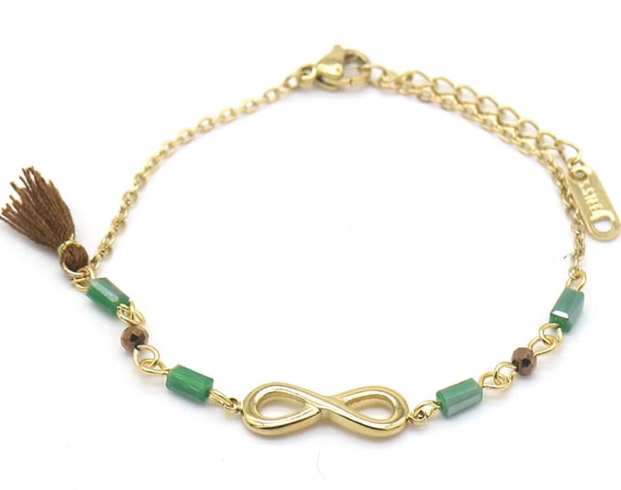 Armband Dames - Infinity - RVS - Verstelbaar 17-21 cm - Goudkleurig en Groen
