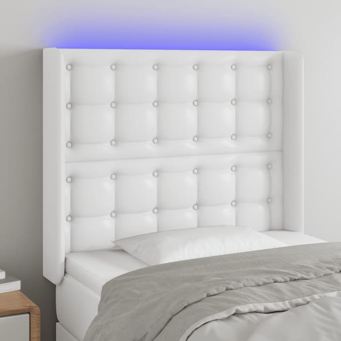 vidaXL - Hoofdbord - LED - 83x16x118/128 - cm - kunstleer - wit
