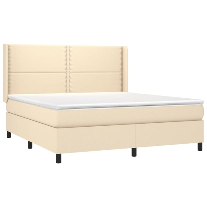 vidaXL - Boxspring - met - matras - stof - crèmekleurig - 180x200 - cm