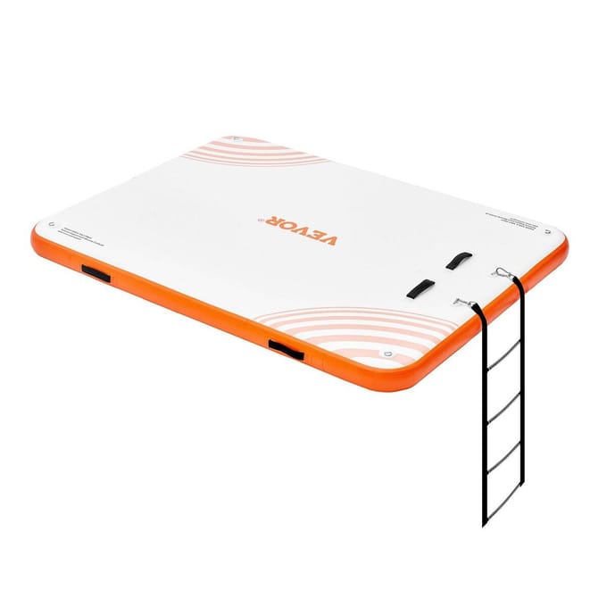 Opblaasbaar drijvend dok, 8 x 6FT Opblaasbaar dokplatform, Antislip Water Drijvend Dokmat met Draagbare Draagtas & Afneembare Ladder, Drijvend
